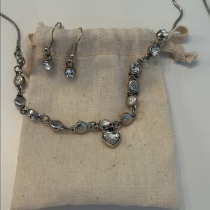 Plated Silver Heart Necklace and Earring Set